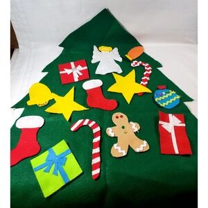 Handmade Felt Christmas‎ Tree w/ Removable Ornaments + Elf Felt Drawstring...